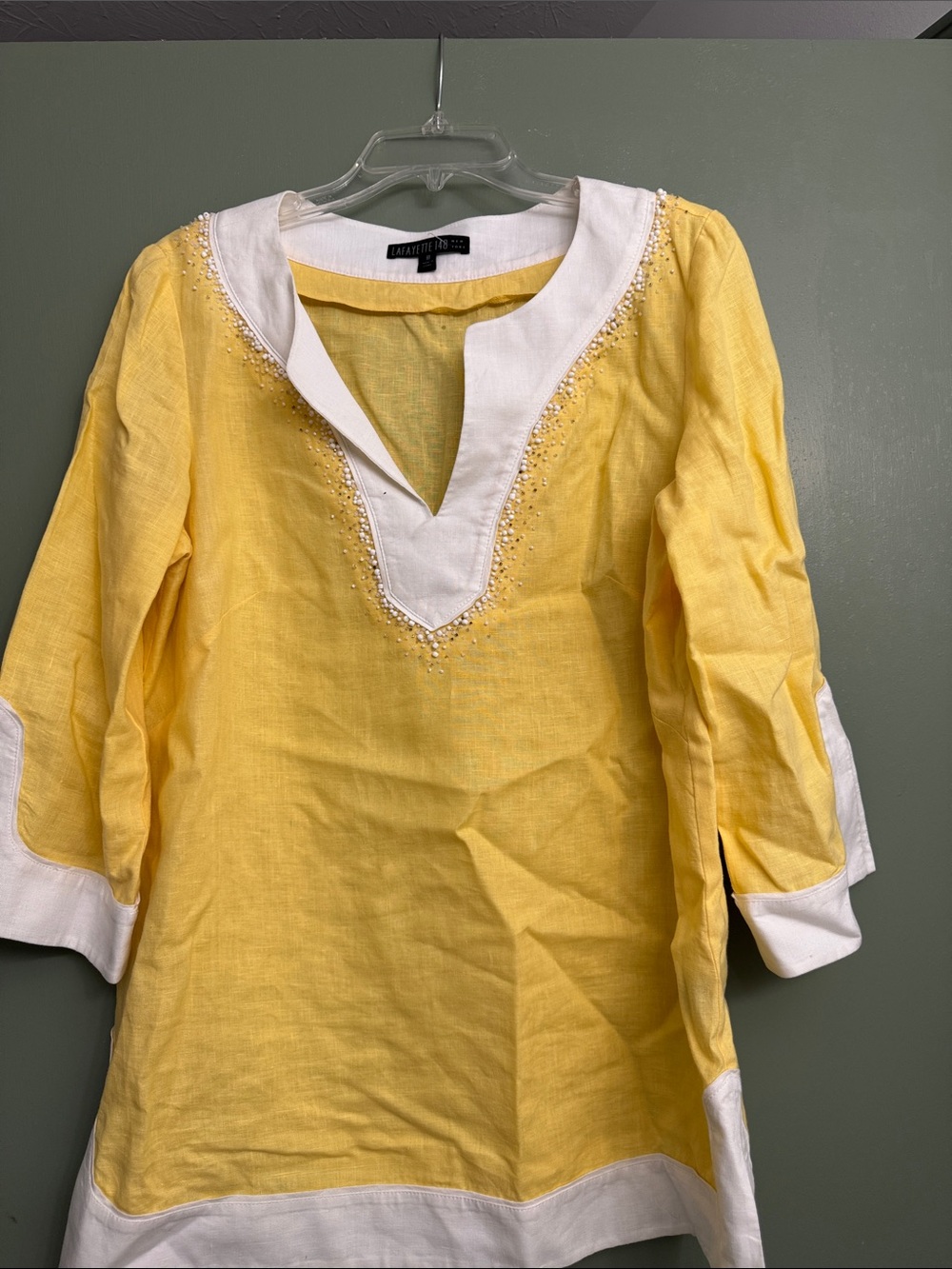Lafayette 148Yellow Linen Tunic with White Trim